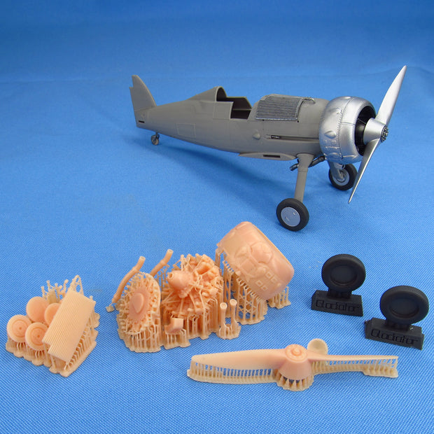 Gloster Gladiator, Exterior - Cowling, Engine, Radiator, Guns, Wheels, Propeller (Resin, 3D-Printed) Scale 1:48 (Recommended for kit: Roden, Merit International, I Love Kit) Metallic Details MDR48241 - For Aircraft Model Kits
