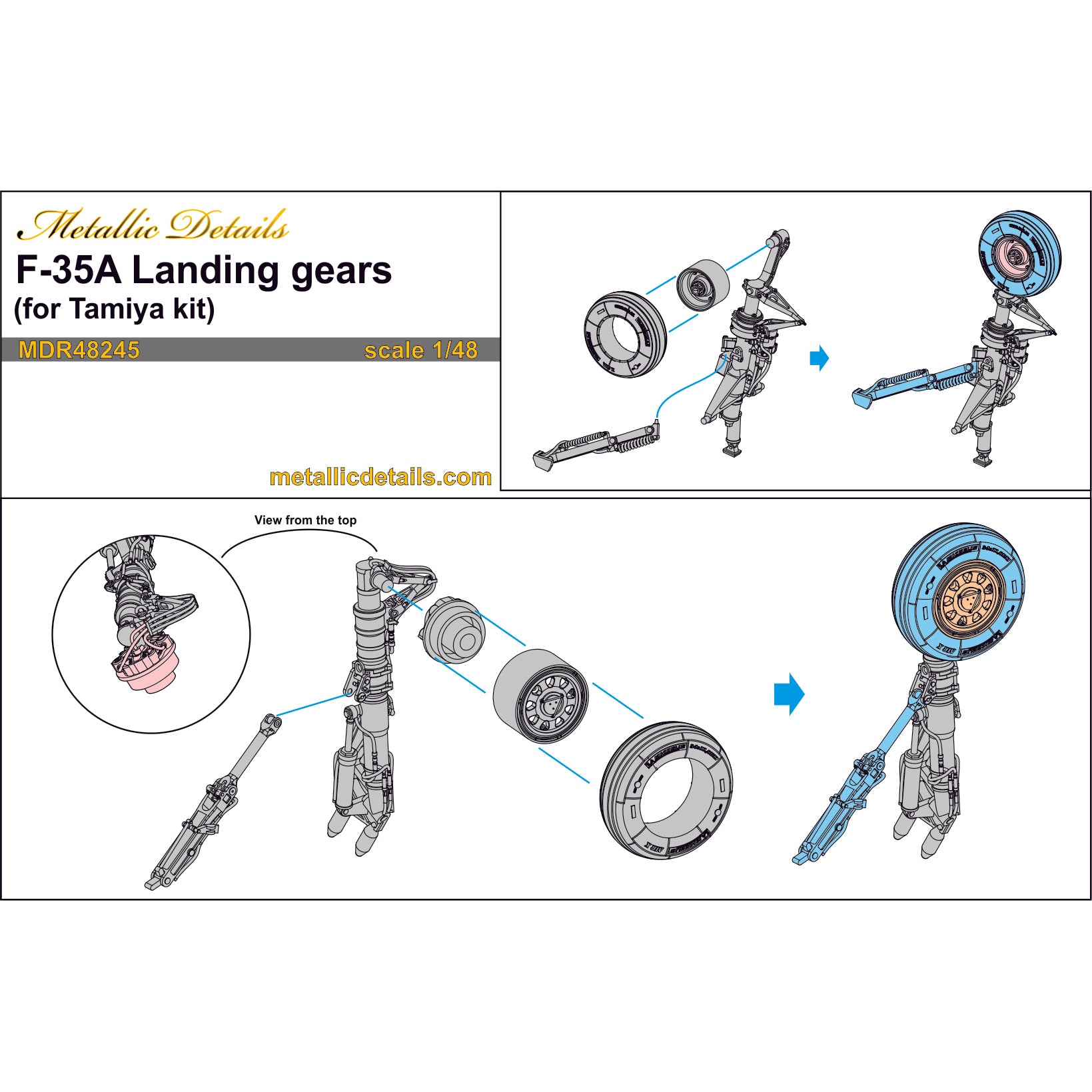 F-35 A Lightning II, Landing Gears, Wheels (for Tamiya) Scale 1:48 Metallic Details MDR48245
