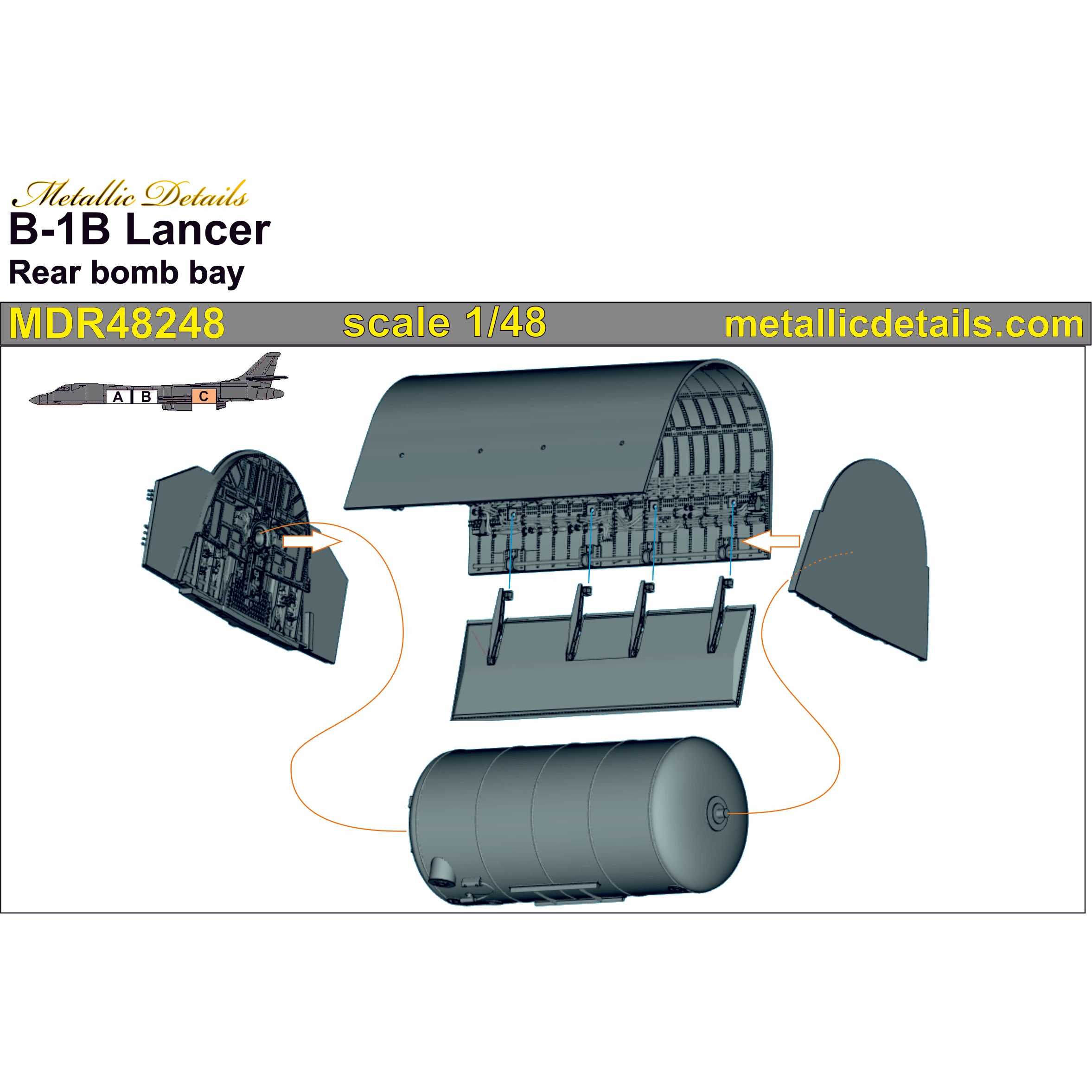 B-1B Lancer, Rear Bomb Bay 3D-printed (for Revell) Scale 1:48 Metallic Details MDR48248