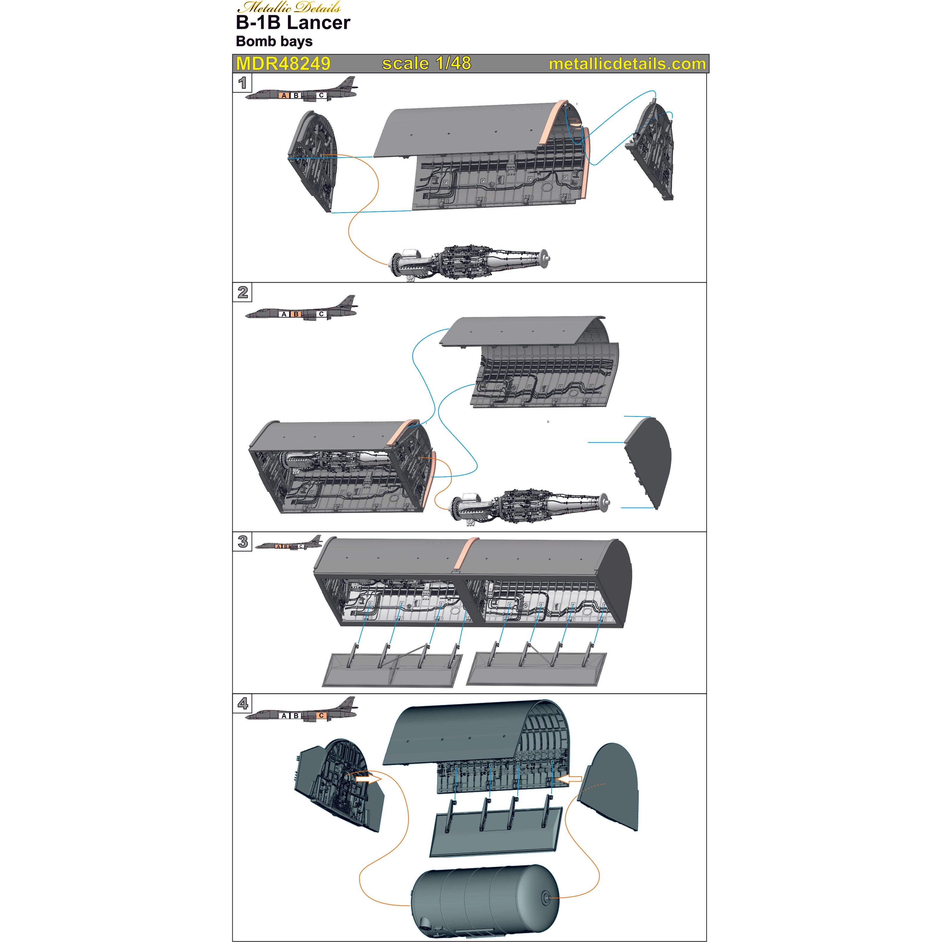 B-1B Lancer, Bomb Bays 3D-printed (for Revell) Scale 1:48 Metallic Details MDR48249