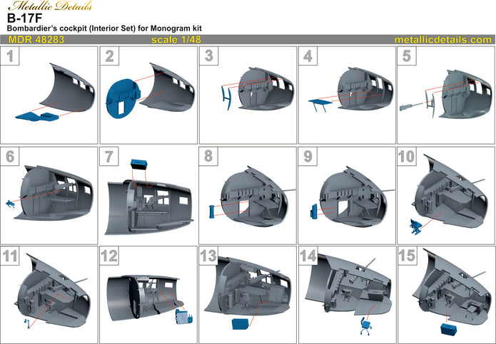 Boeing B-17F Flying Fortress Bombardier’s Cockpit (Interior set) (for Monogram) Scale 1:48 Metallic Details MDR48283
