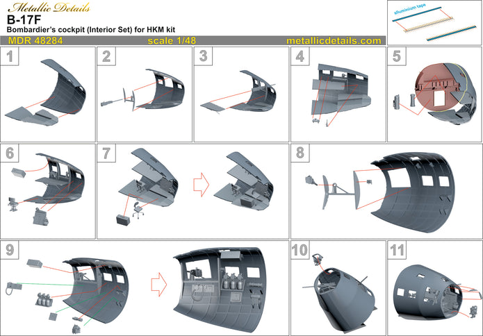 Boeing B-17F Flying Fortress Bombardier’s Cockpit (Interior set) (for HK Models) Scale 1:48 Metallic Details MDR48284