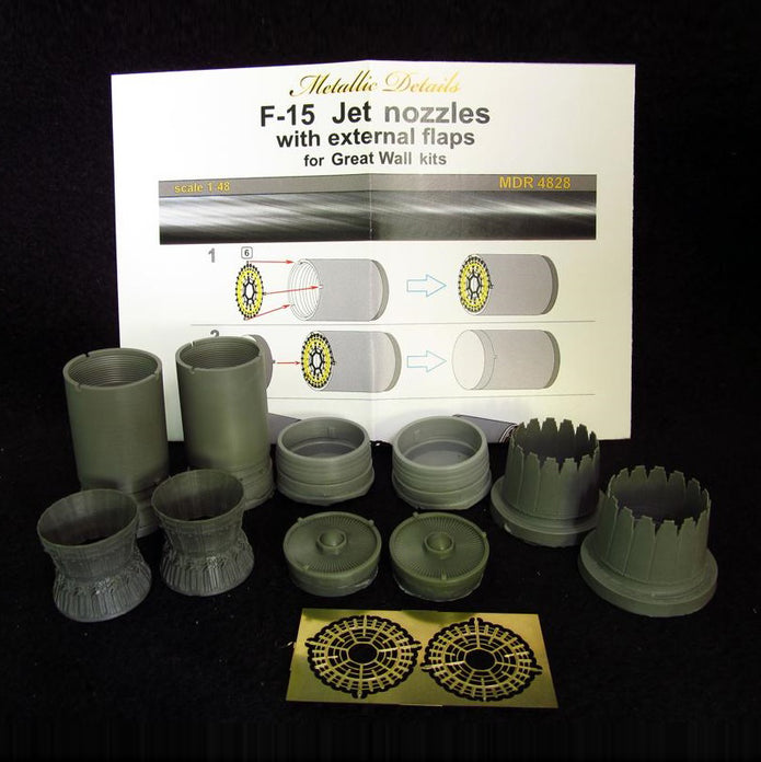 McDonnell-Douglas F-15 Strike Eagle, Jet Nozzles (with external flaps) (Resin, Photoetch) Scale 1:48 (Recommended for kit: Revell, Great Wall Hobby) Metallic Details MDR4828 - For Aircraft Model Kit