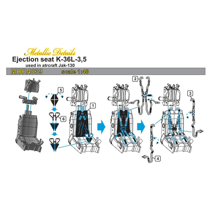 Ejection seat K-36 L-3,5 for Yakovlev Yak-130 Detailing set 2 pcs (Resin, Photoetch) Scale 1:48 Metallic Details MDR4839 - For Model Aircraft Kits