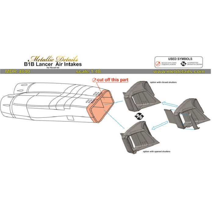 Rockwell B-1B Lancer, Air Intakes Exterior Details (Resin) Scale 1:48 (Recommended for kit: Revell) Metallic Details MDR4840 - For Aircraft Models Kits