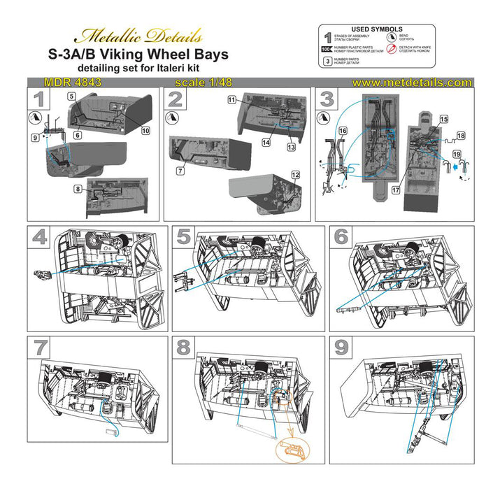 S-3A/B Viking, Wheel bays (for Italeri) Scale 1:48 Metallic Details MDR4843