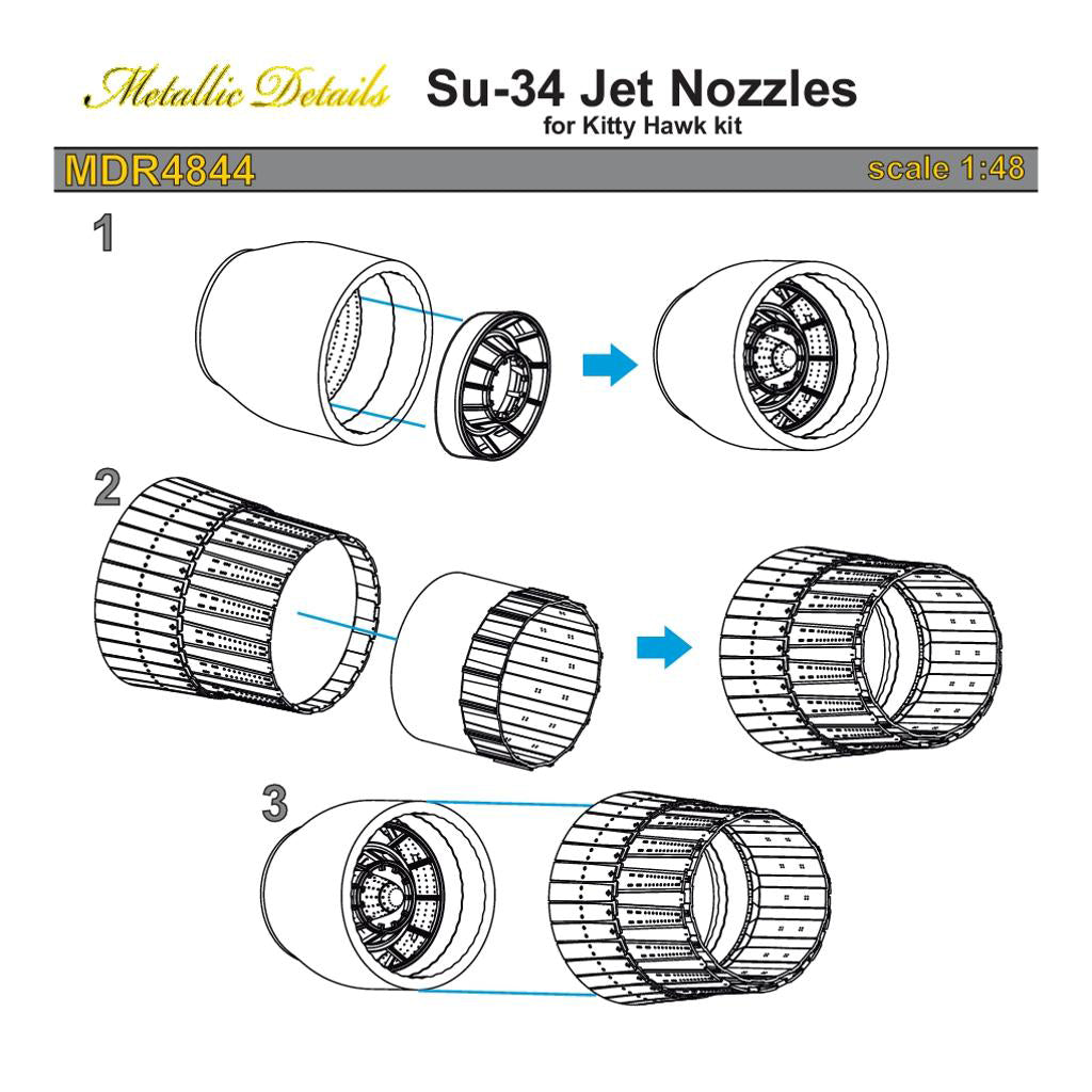 Su-34, Jet Nozzles Detailing set (Resin) Scale 1:48 (Recommended for kit: Kitty Hawk) Metallic Details MDR4844 - For Model Kit Aircraft