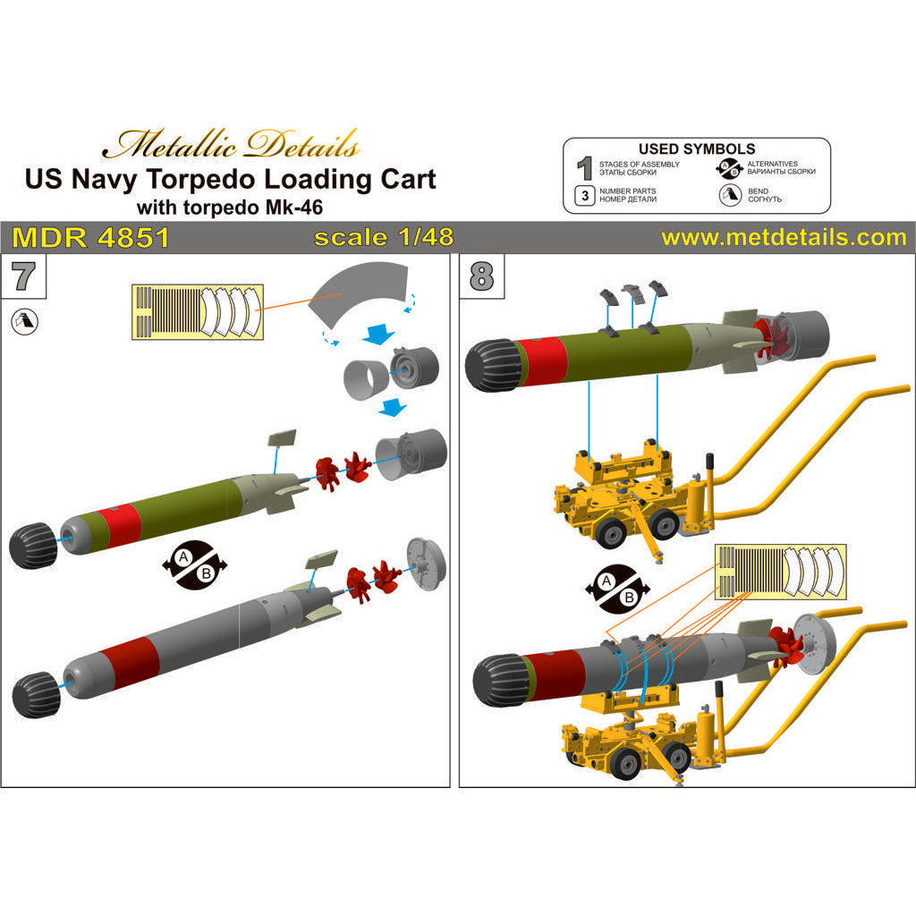 USN loading cart with torpedo Mk-46 Scale 1:48 Metallic Details MDR4851