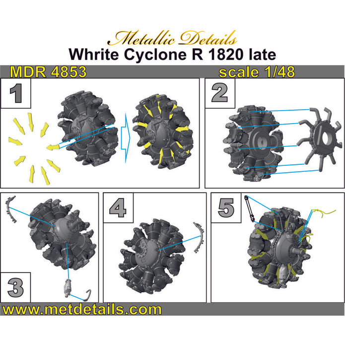 Wright R-1820 Cyclone late Engines (Resin, Photoetch) Scale 1:48 Metallic Details MDR4853 - For Models Aircraft Kits