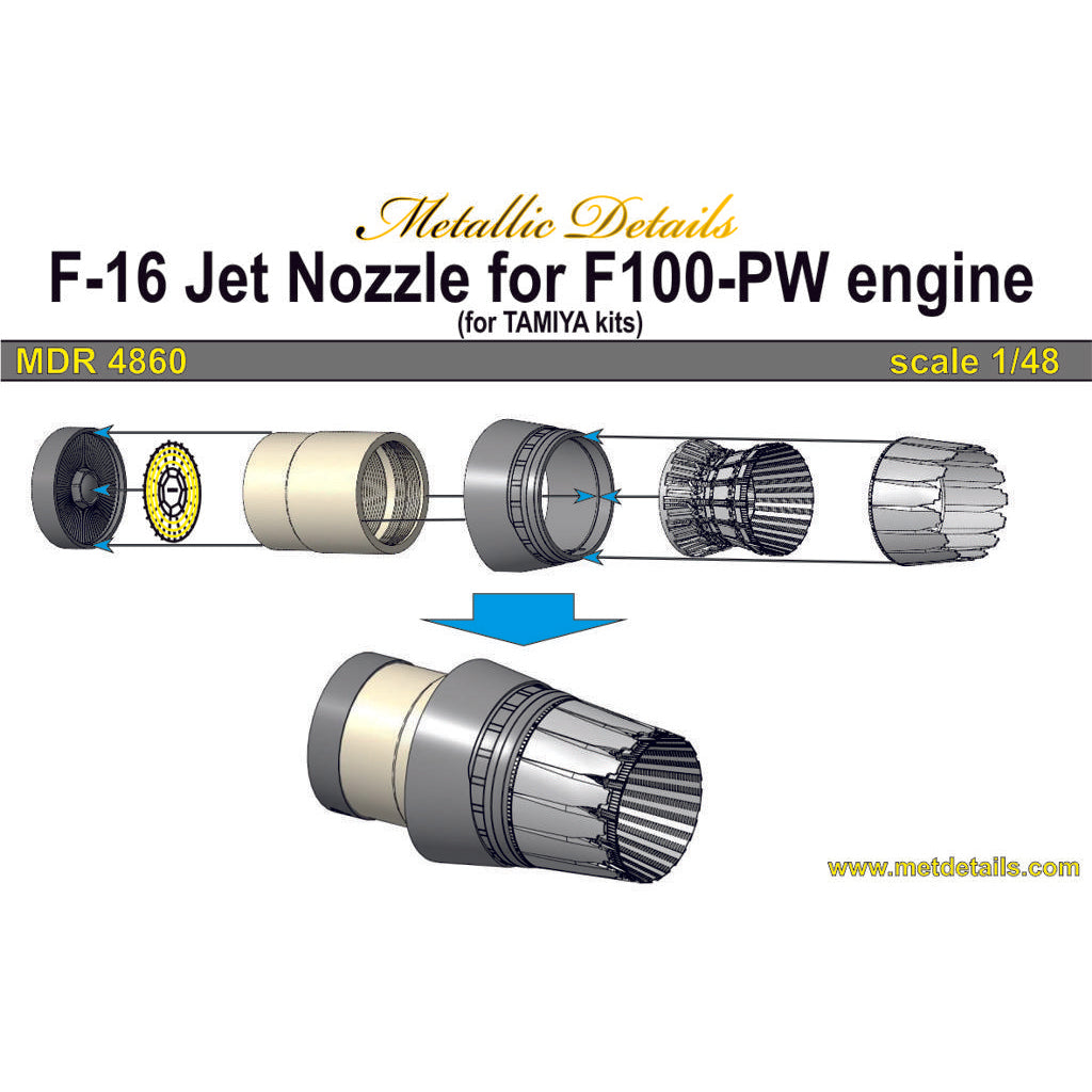 Lockheed-Martin F-16, Jet Nozzle for Engine F100-PW (Resin, Photoetch) Scale 1:48 (Recommended for kit: Tamiya) Metallic Details MDR4860 - For Model Kit Aircraft