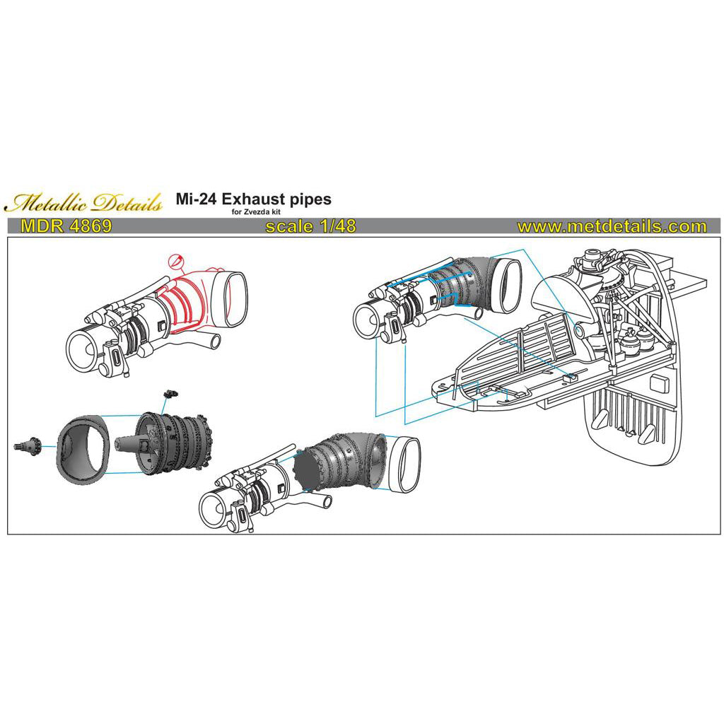 Mil Mi-24, Exhaust Pipes (for Zvezda) Scale 1:48 Metallic Details MDR4869