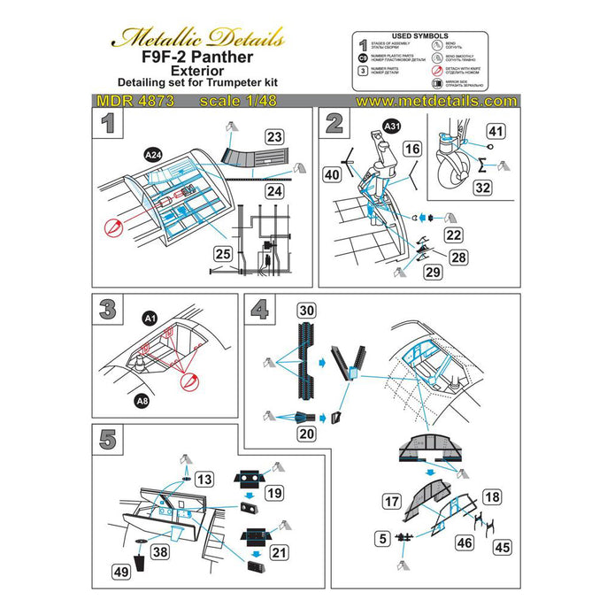 F9F-2 Panther, Exterior Details (Photoetch) Scale 1:48 (Recommended for kit: Trumpeter) Metallic Details MDR4873 - For Model Kits Aircraft