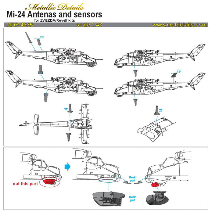Mil Mi-24, Antennas and Sensors (for Zvezda, Revell) Scale 1:48 Metallic Details MDR4885