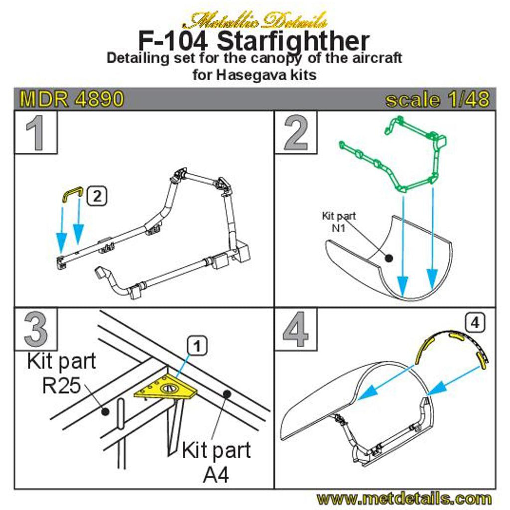 Canopy set for aircraft model Lockheed F-104 Starfighter (for Hasegawa) Scale 1:48 Metallic Details MDR4890