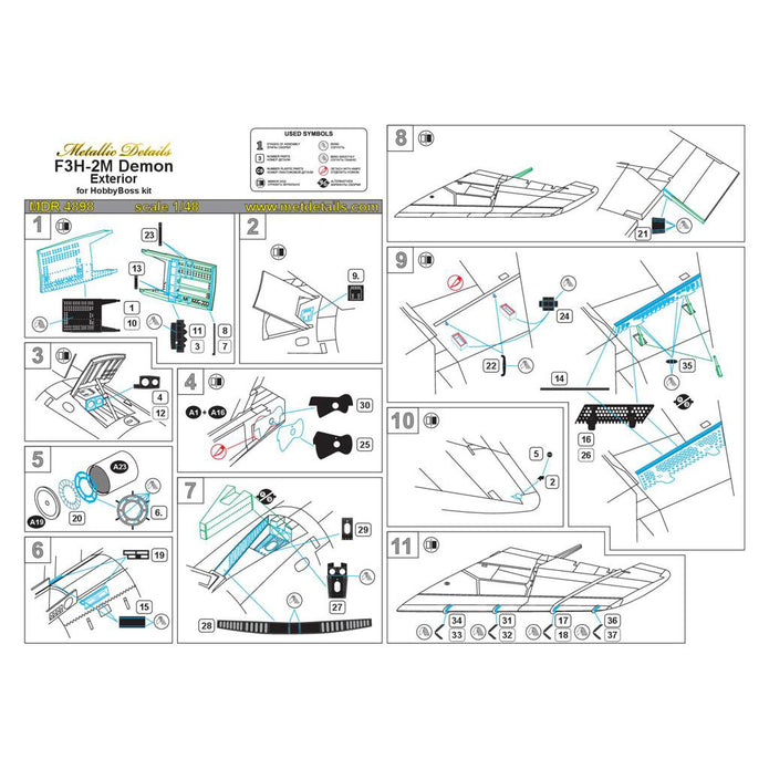 McDonnell F3H-2M Demon, Exterior Details set (Photoetch, 3D-Printed) Scale 1:48 (Recommended for kit: HobbyBoss) Metallic Details MDR4898 - For Aircraft Model Kits