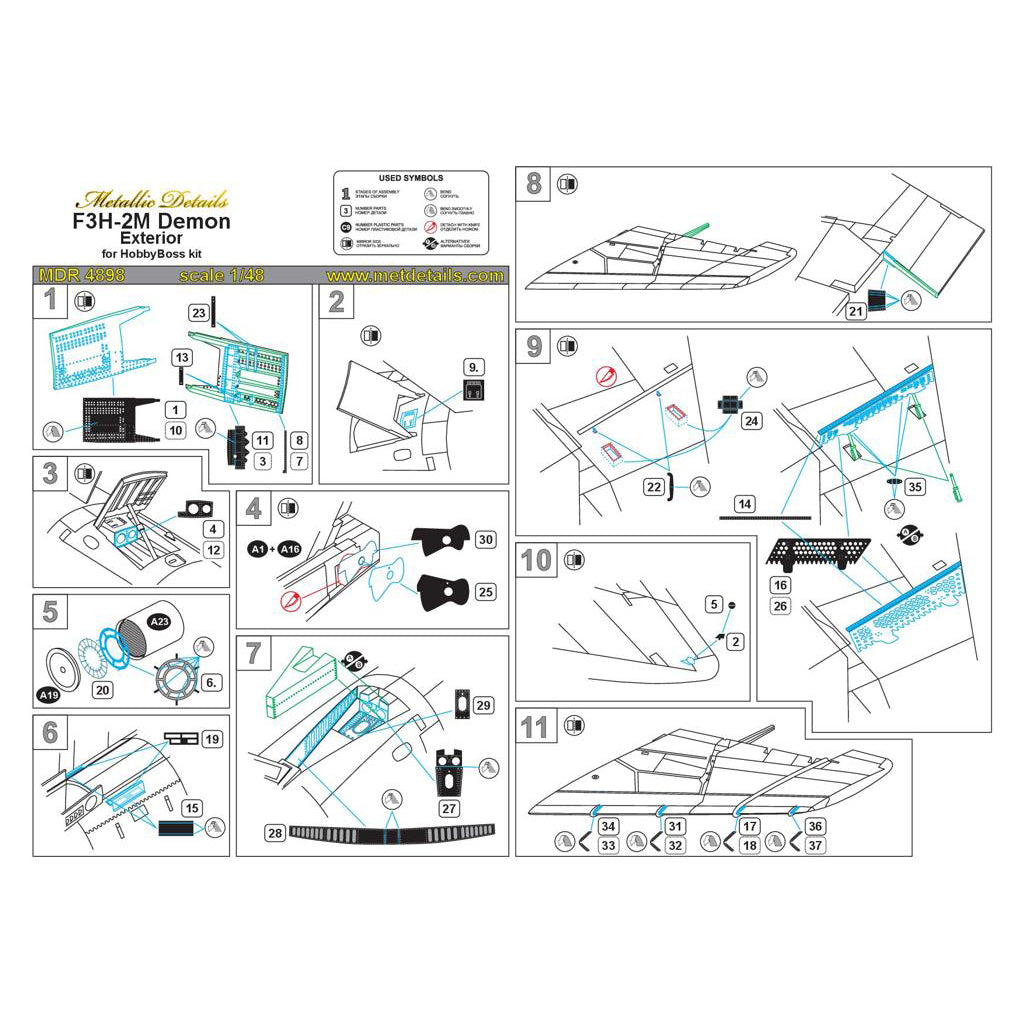 McDonnell F3H-2M Demon, Exterior Details set (Photoetch, 3D-Printed) Scale 1:48 (Recommended for kit: HobbyBoss) Metallic Details MDR4898 - For Aircraft Model Kits