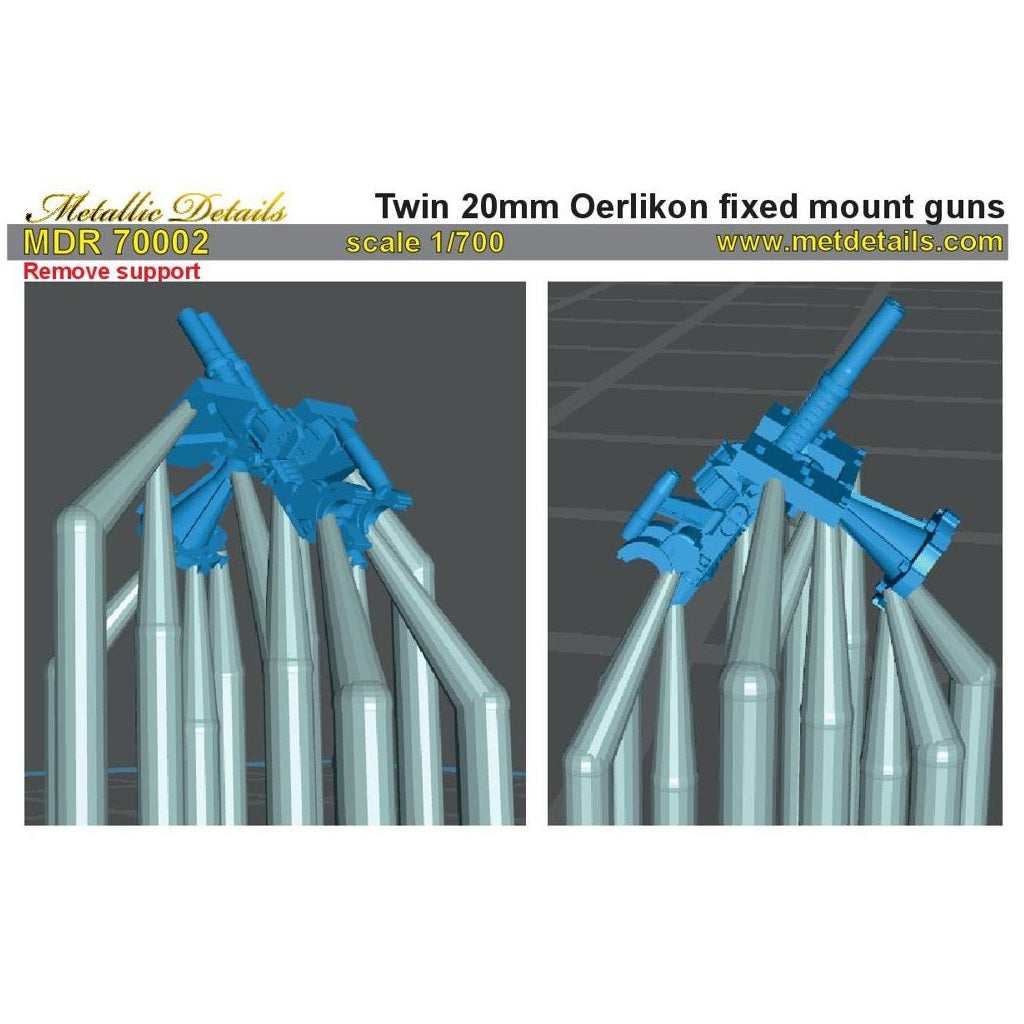 Twin 20 mm Oerlikon fixed mount guns Scale 1:700 Metallic Details MDR70002