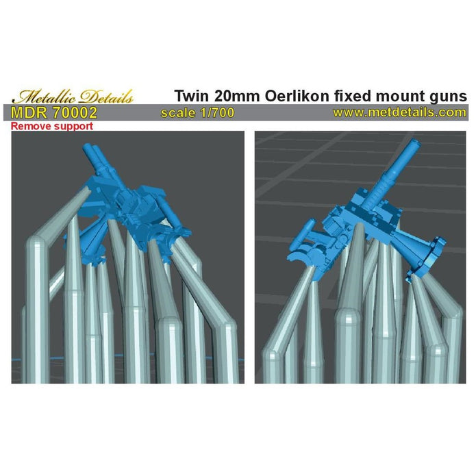 Twin 20 mm Oerlikon fixed mount guns Scale 1:700 Metallic Details MDR70002