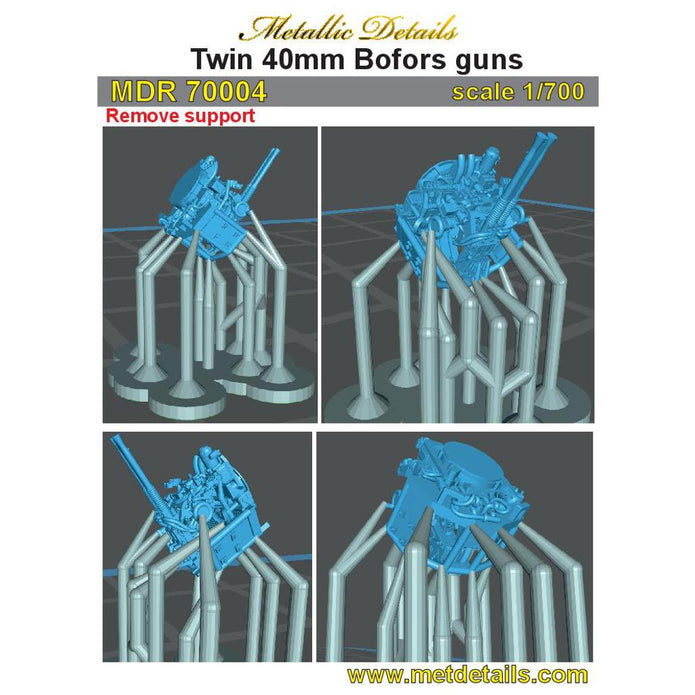 Twin 40 mm Bofors guns Scale 1:700 Metallic Details MDR70004