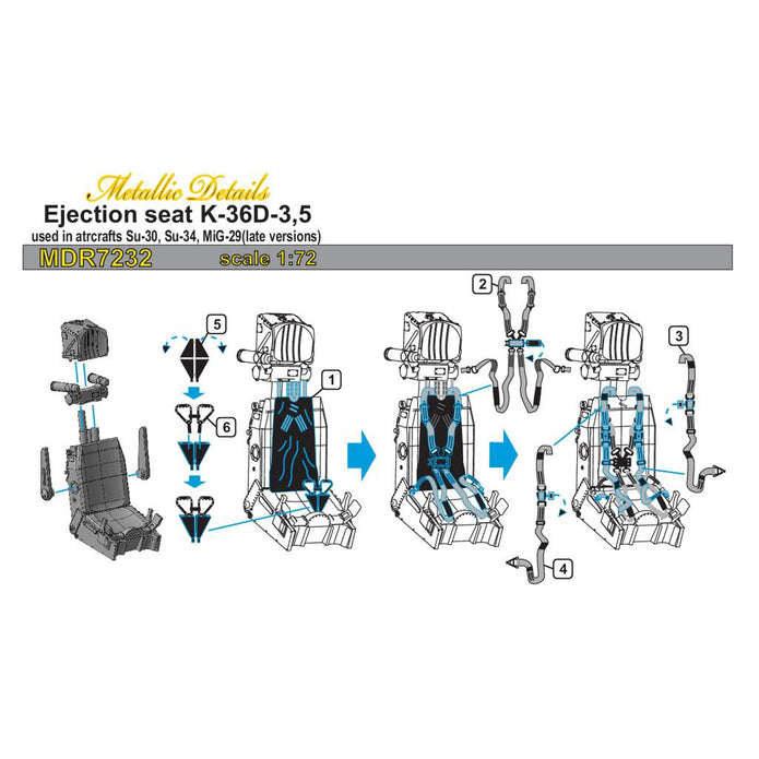 Ejection Seat K-36D-3,5 2 pcs (Su-34, Su-35, MiG-29 late versions) Resin, Photoetch Scale 1:72 Metallic Details MDR7232 - For Model Aircraft Kits