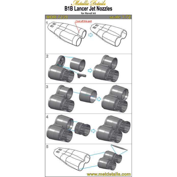 Rockwell B-1 B Lancer, Jet Nozzles Detailing set (Resin) Scale 1:72 Metallic Details MDR7239 - For Aircraft Kit Model