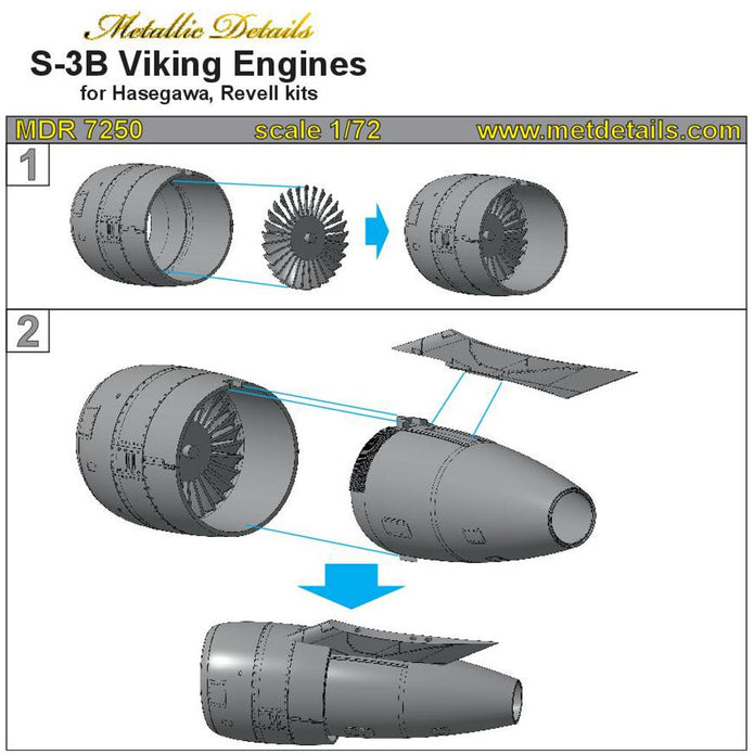 Lockheed S-3B Viking, Engines Detailing set (3D-Printed) Scale 1:72 (Recommended for kit: Hasegawa, Revell) Metallic Details MDR7250 - For Model Kits Aircraft