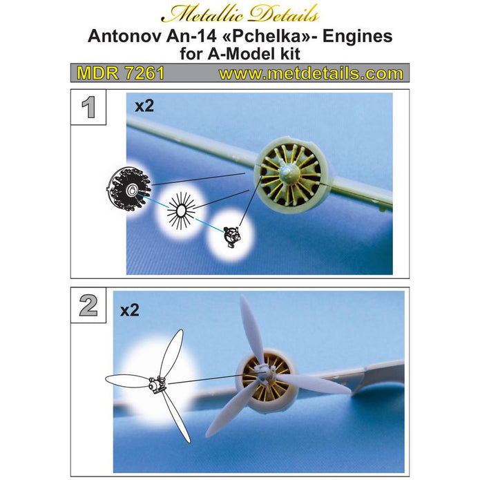 Antonov An-14 Pchelka, Engines and Propeller Detailing set (3D-Printed) Scale 1:72 (Recommended for kit: Amodel) Metallic Details MDR7261 - For Model Kit Aircraft