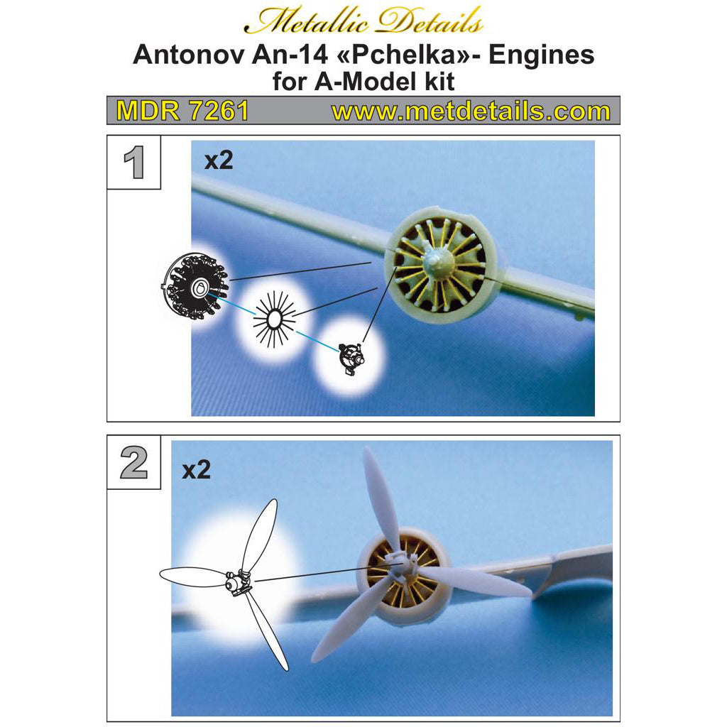 Antonov An-14 Pchelka, Engines and Propeller Detailing set (3D-Printed) Scale 1:72 (Recommended for kit: Amodel) Metallic Details MDR7261 - For Model Kit Aircraft