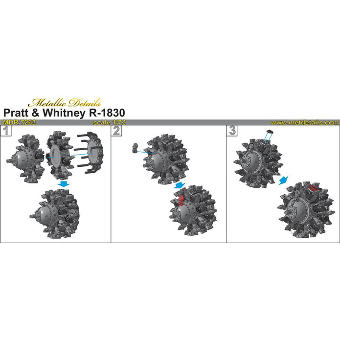 Pratt & Whitney R-1830 Engine Detailing set (3D-Printed) Scale 1:72 Metallic Details MDR7263 - For Aircraft Kit Model