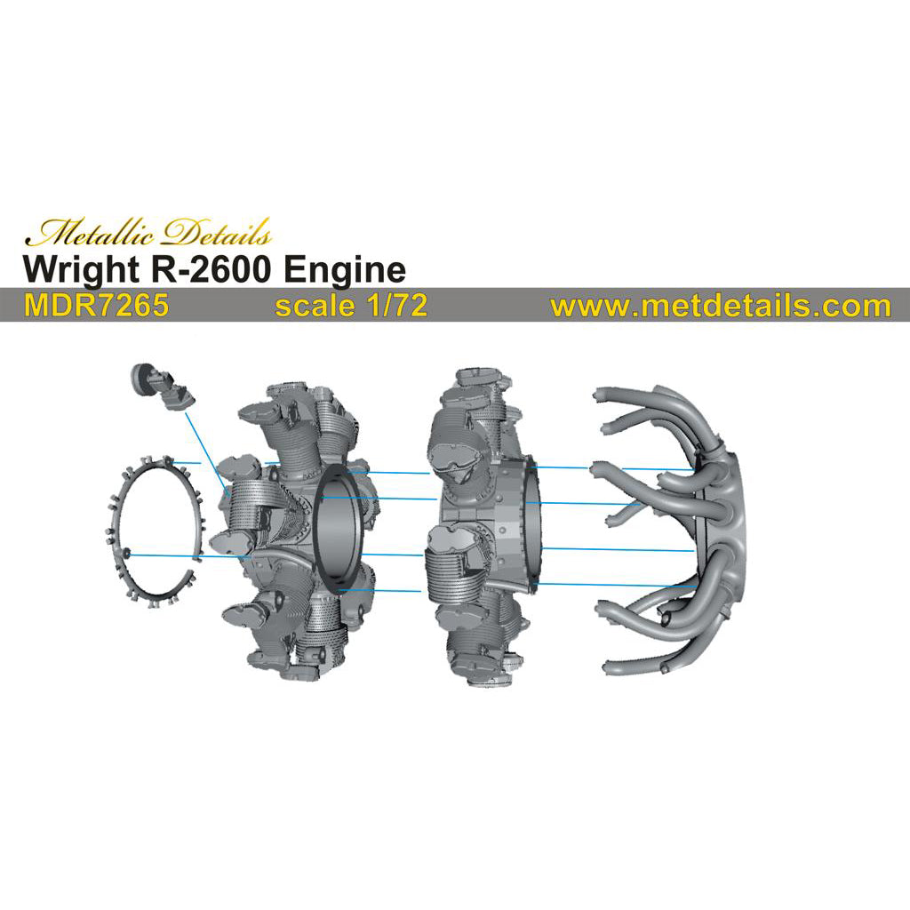 Wright R-2600 Engine Detailing set (3D-Printed) Scale 1:72 Metallic Details MDR7265 - For Aircraft Models Kits