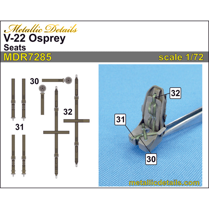 Bell Boeing V-22 Osprey, Seats + 3D Decals Detailing set (3D-Printed) Scale 1:72 Metallic Details MDR7285 - For Model Kit Aircraft