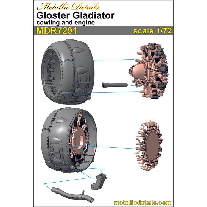 Gloster Gladiator, Cowling and Engine Detailing set (3D-Printed) Scale 1:72 Metallic Details MDR7291 - For Aircraft Model Kits
