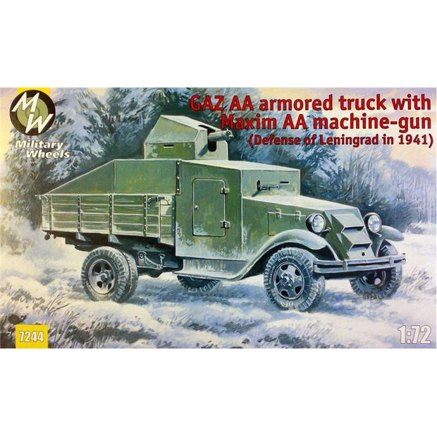 Military Wheels MW7244 GAZ AA armored truck with Maxim AA gun Scale 1:72 Plastic Model Truck Kit