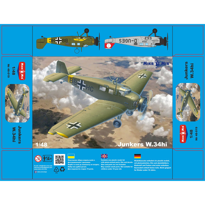 Mikro Mir MM48-019 Junkers W 34hi Scale 1:48 Plastic Model Aircraft Kit