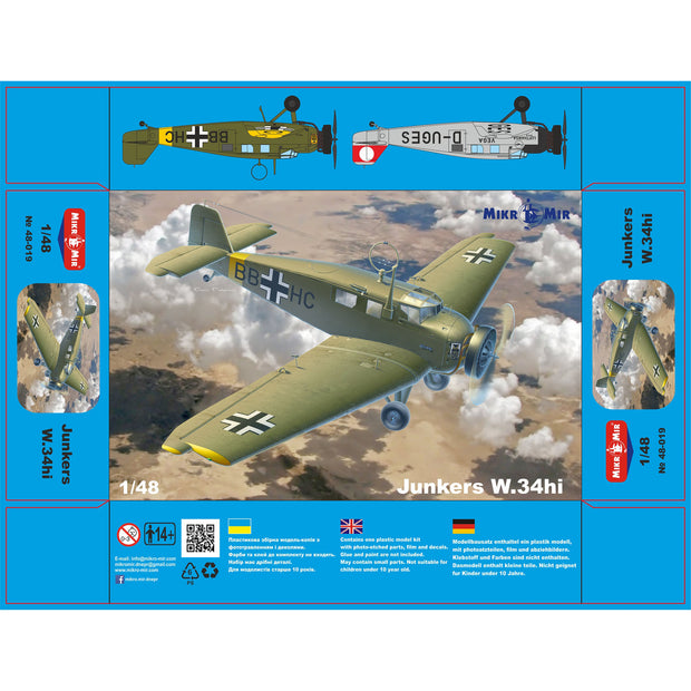 Mikro Mir MM48-019 Junkers W 34hi Scale 1:48 Plastic Model Aircraft Kit