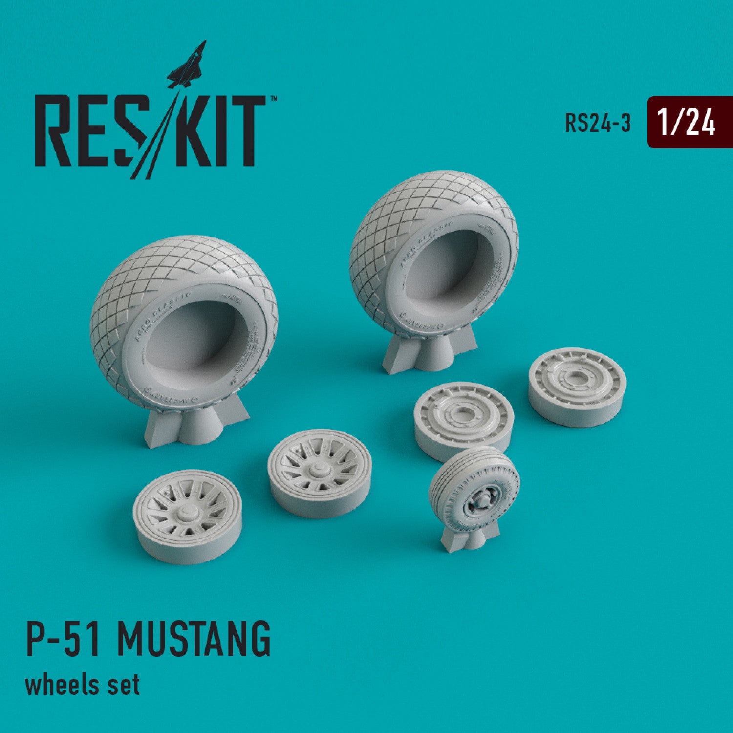 North American P-51 Mustang Wheels set Scale 1:24 ResKit RS24-0003 for Aircraft Model Kit