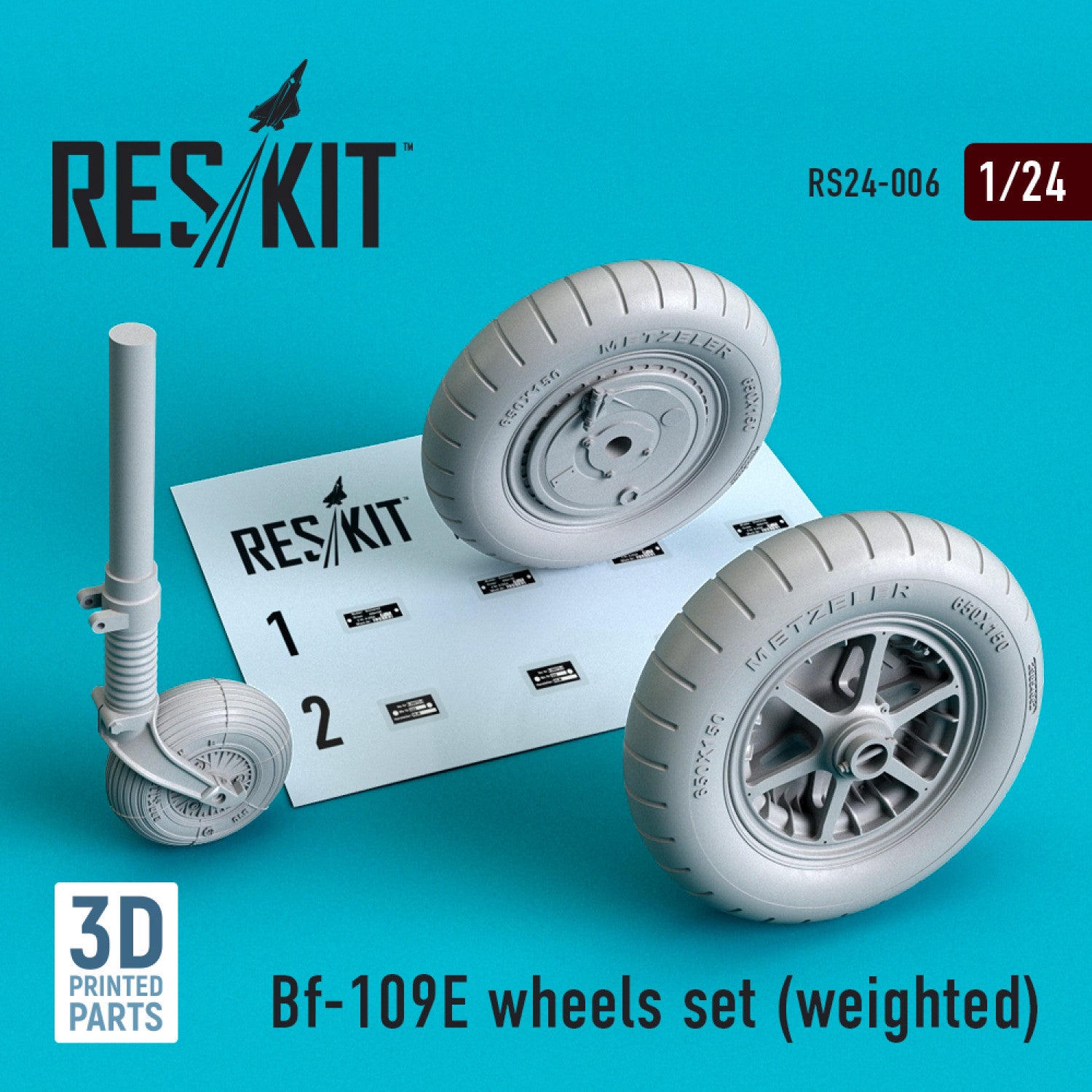 Messerschmitt Bf.109E Wheels set (weighted) Scale 1:24 ResKit RS24-0006 for Aircraft Model Kit