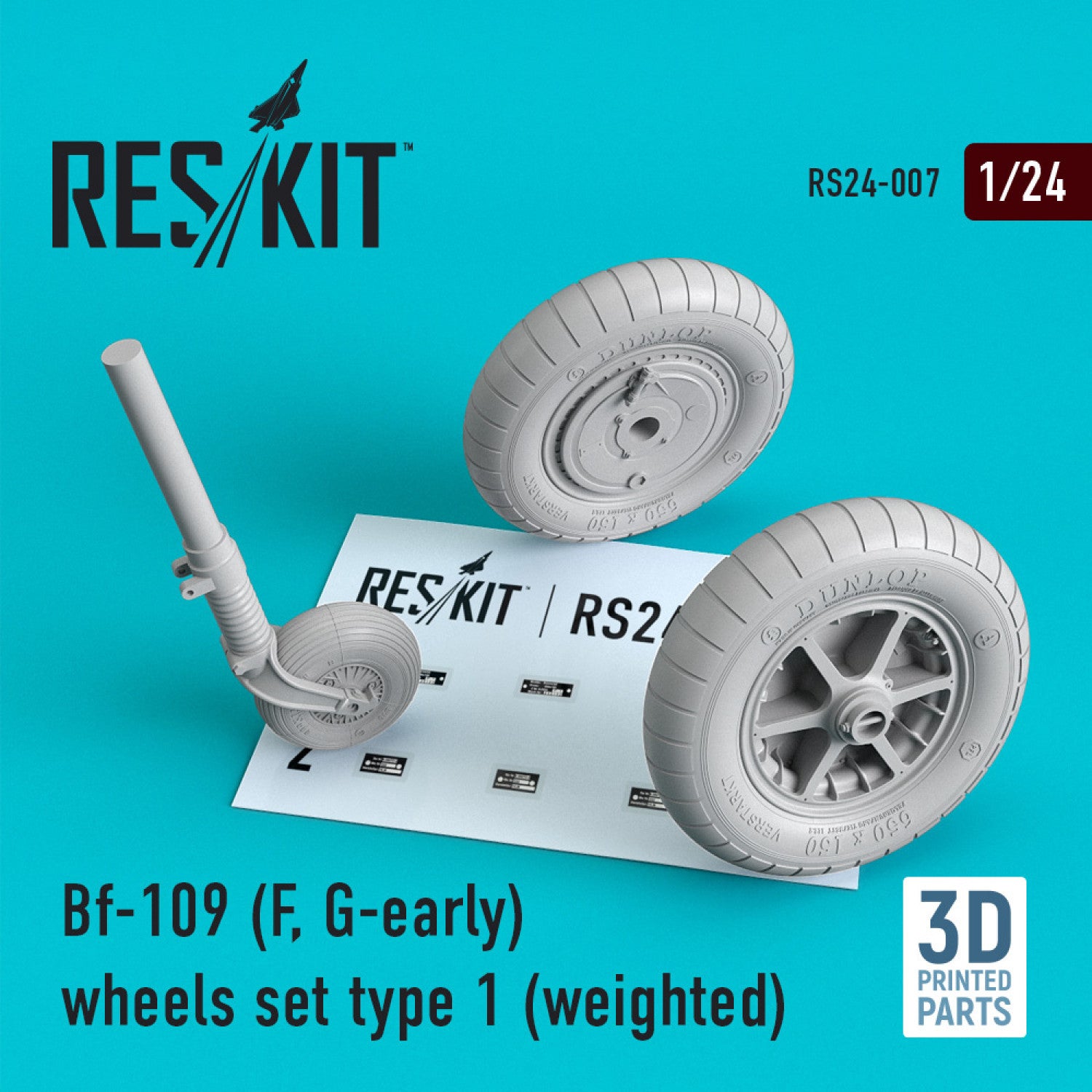 Messerschmitt Bf.109 (F, G-early) Wheels set type 1 (weighted) Scale 1:24 ResKit RS24-0007 for Aircraft Model Kit