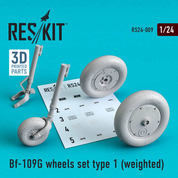 Messerschmitt Bf.109G Wheels set type 1 (weighted) Scale 1:24 ResKit RS24-0009 for Aircraft Model Kit