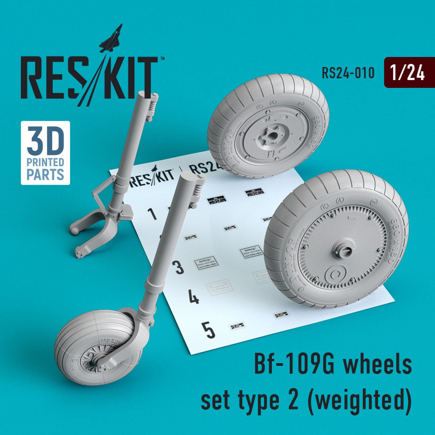 Messerschmitt Bf.109G Wheels set type 2 (weighted) Scale 1:24 ResKit RS24-0010 for Aircraft Model Kit