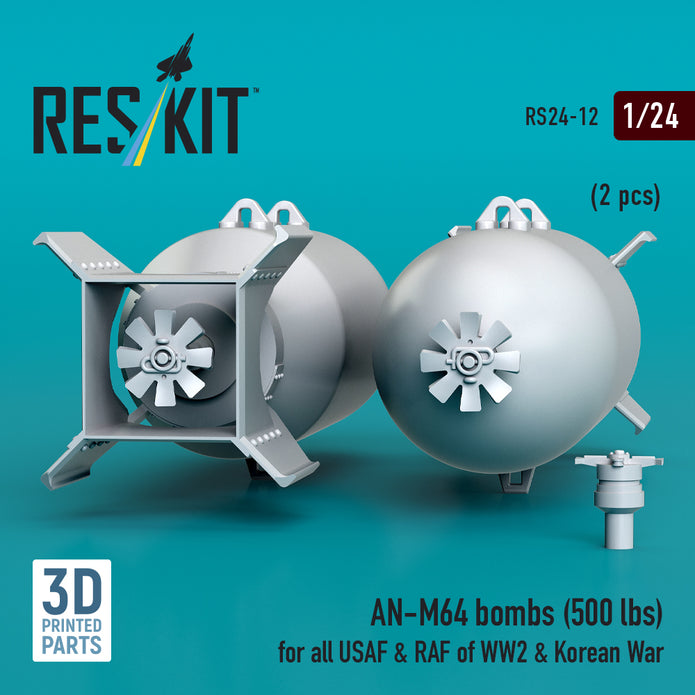 AN-M64 bombs (500 lbs) for all USAF & RAF of WW2 & Korean War (2 pcs) (3D Printed) Scale 1:24 ResKit RS24-0012