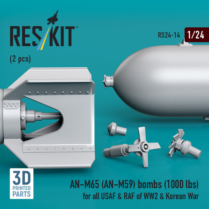 AN-M65 (AN-M59) bombs (1000 lbs) for all USAF & RAF of WW2 & Korean War (2 pcs) (3D Printed) Scale 1:24 ResKit RS24-0014