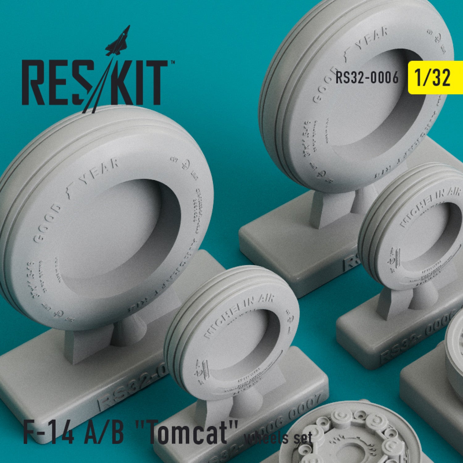 Grumman F-14 (A,B) Tomcat Wheels set Scale 1:32 ResKit RS32-0006 for Aircraft Model Kit