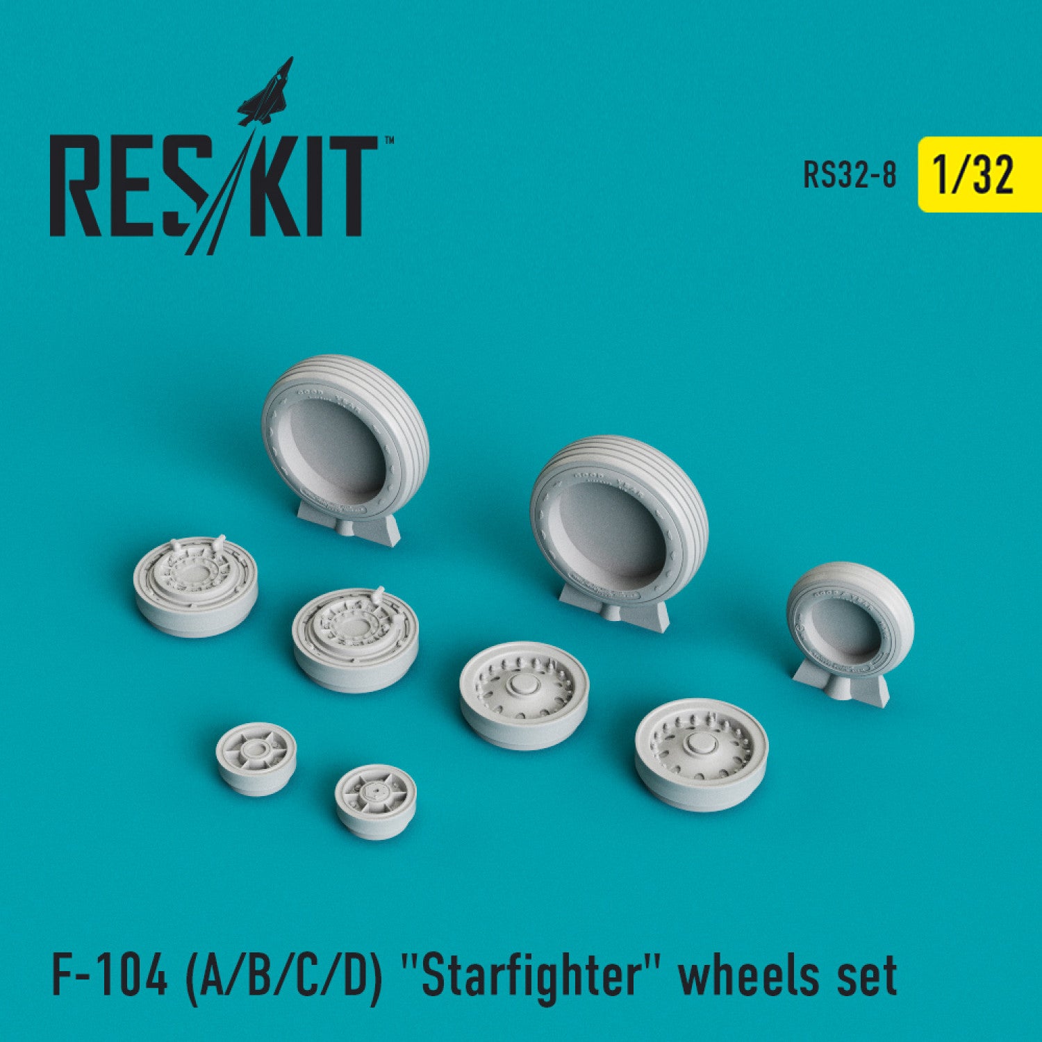 Lockheed F-104 (A,B,C,D) Starfighter Wheels set Scale 1:32 ResKit RS32-0008 for Aircraft Model Kit