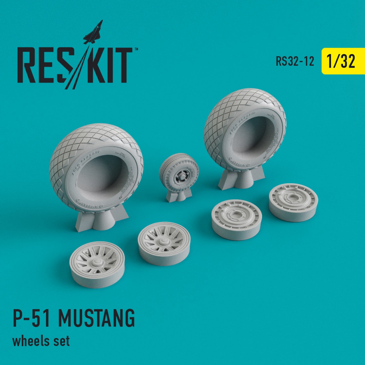 North American P-51 Mustang Wheels set Scale 1:32 ResKit RS32-0012 for Aircraft Model Kit
