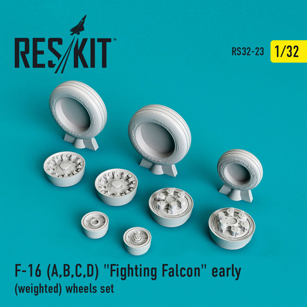General Dynamics F-16 (A,B,C,D) Fighting Falcon early (weighted) Wheels set Scale 1:32 ResKit RS32-0023 for Aircraft Model Kit