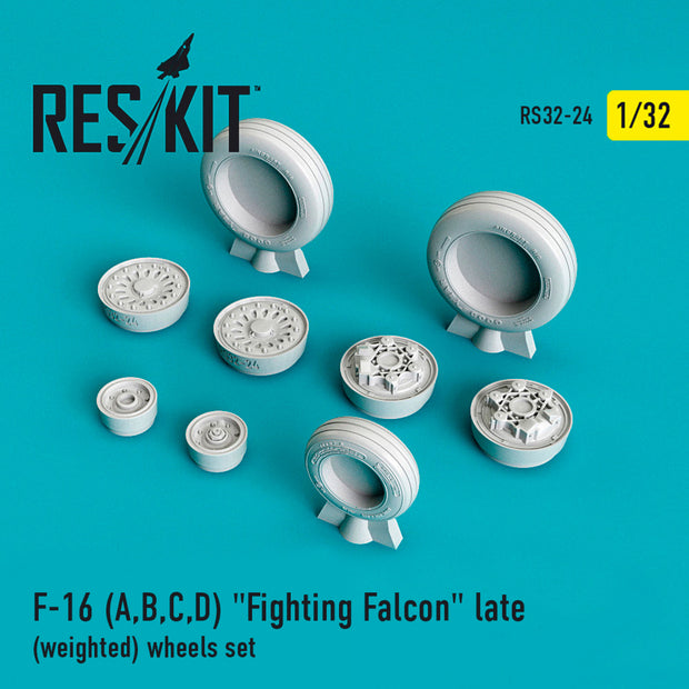 General Dynamics F-16 (A,B,C,D) Fighting Falcon late (weighted) Wheels set Scale 1:32 ResKit RS32-0024 for Aircraft Model Kit