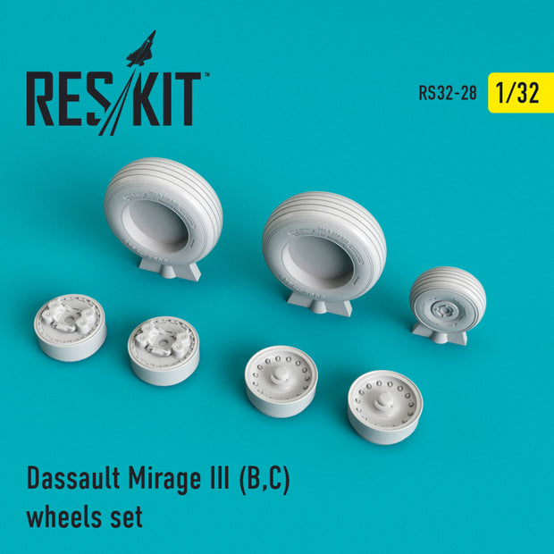 Dassault Mirage III (B,C) Wheels set Scale 1:32 ResKit RS32-0028 for Aircraft Model Kit