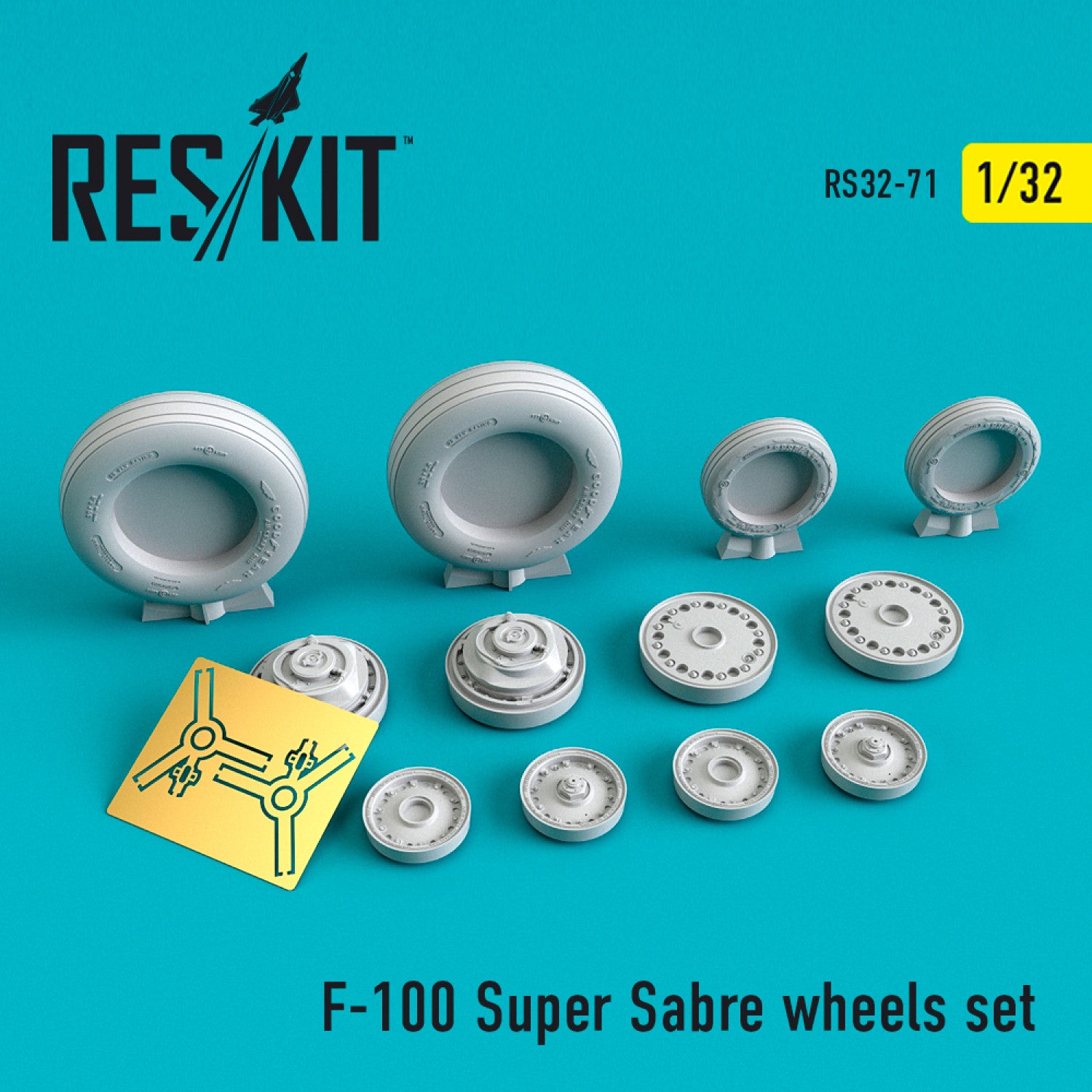 North American F-100 Super Sabre Wheels set Scale 1:32 ResKit RS32-0071 for Aircraft Model Kit