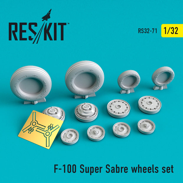 North American F-100 Super Sabre Wheels set Scale 1:32 ResKit RS32-0071 for Aircraft Model Kit